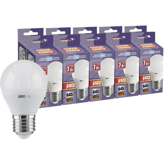 Лампа светодиодная JAZZWAY PLED-SP 7Вт G45 5000К E27 230В 50Гц 10шт. 1028426